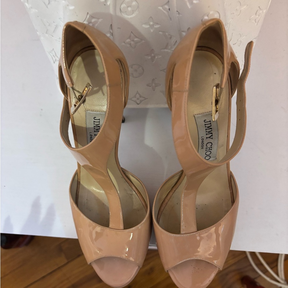Jimmy Choo Nude Peep Toe Heels - Picture 6 of 9